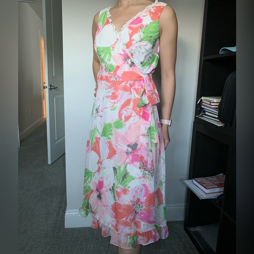 JONATHAN MARTIN (EUC)✨PINK FLORAL MIDI WRAP DRESS
